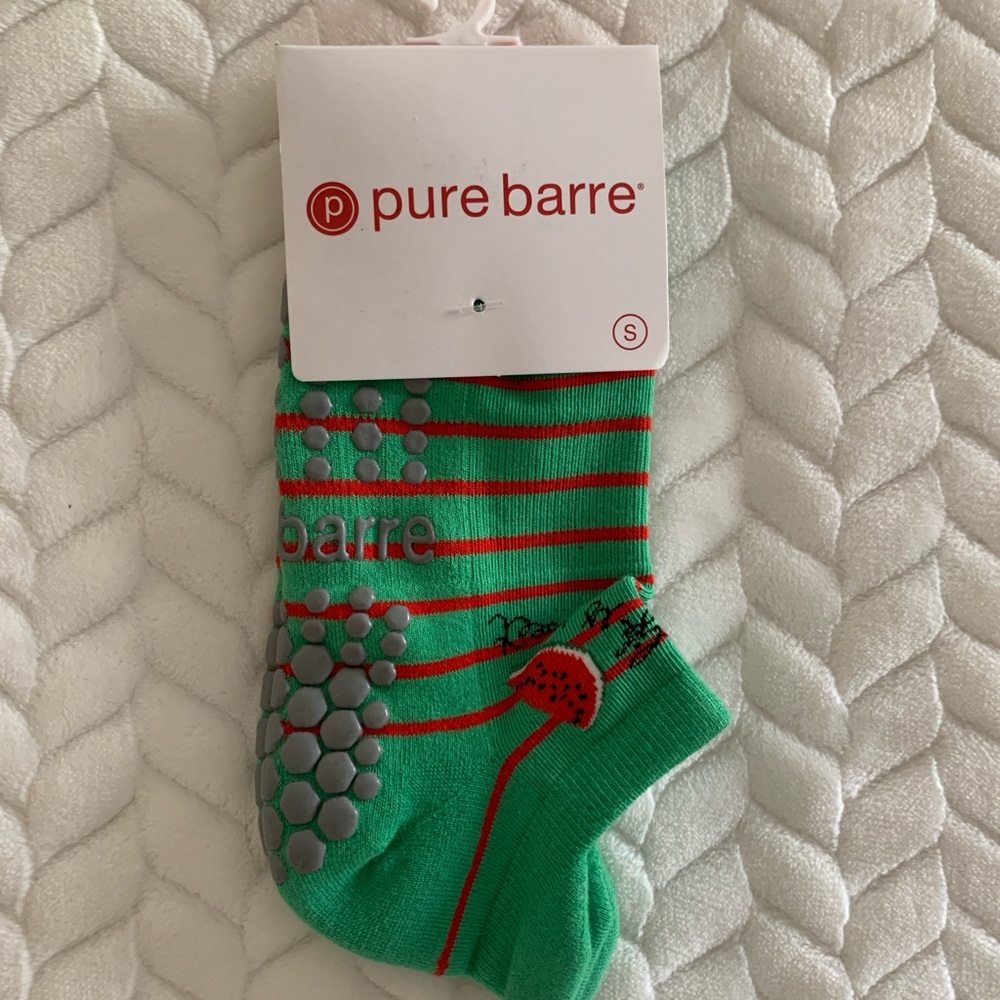 Pure Barre Green and Red Striped  Grip Socks [Small]